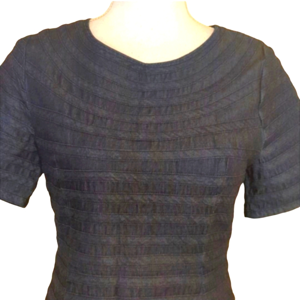 Plastic Island Denim Chambray Navy Striped Dress Size 6